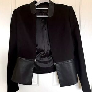 Size S BCBG Max Azaria Ponte Knit And Faux Leather Notched Collar Barrett Jacket